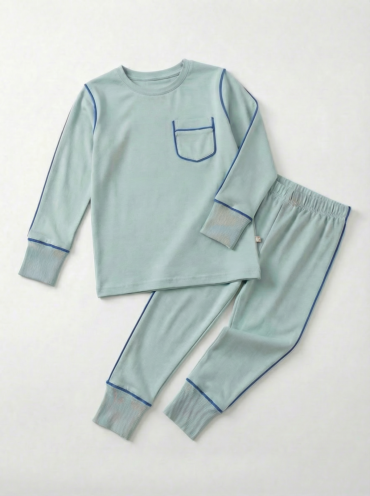 Dottie Lou Blue Piping Pajama Set product photo - boys classic two-piece cotton pajama set