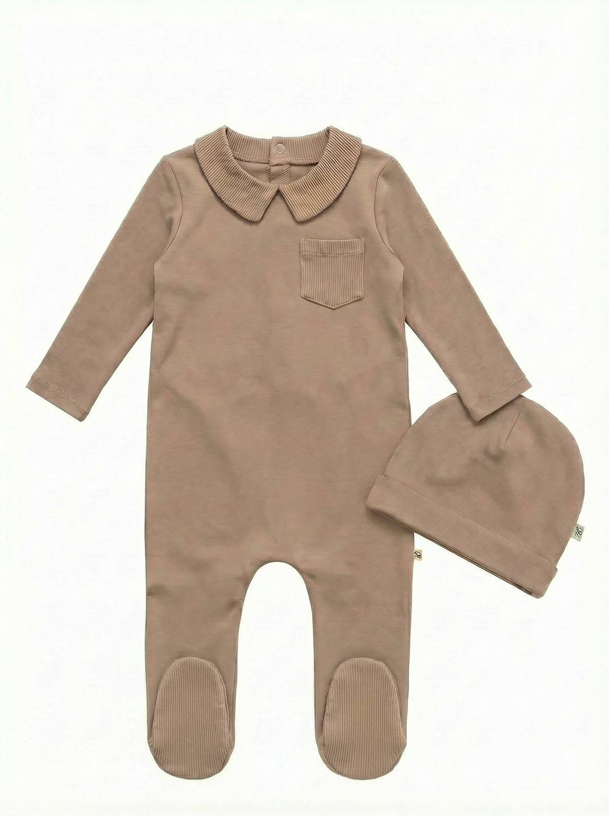 Dottie Lou Taupe Classic Collar Footie Set product photo - taupe boys footie pajama