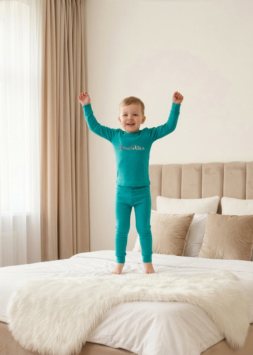 Boys Teal Cotton Pajama Set – Global Dreamer Two‑Piece Loungewear