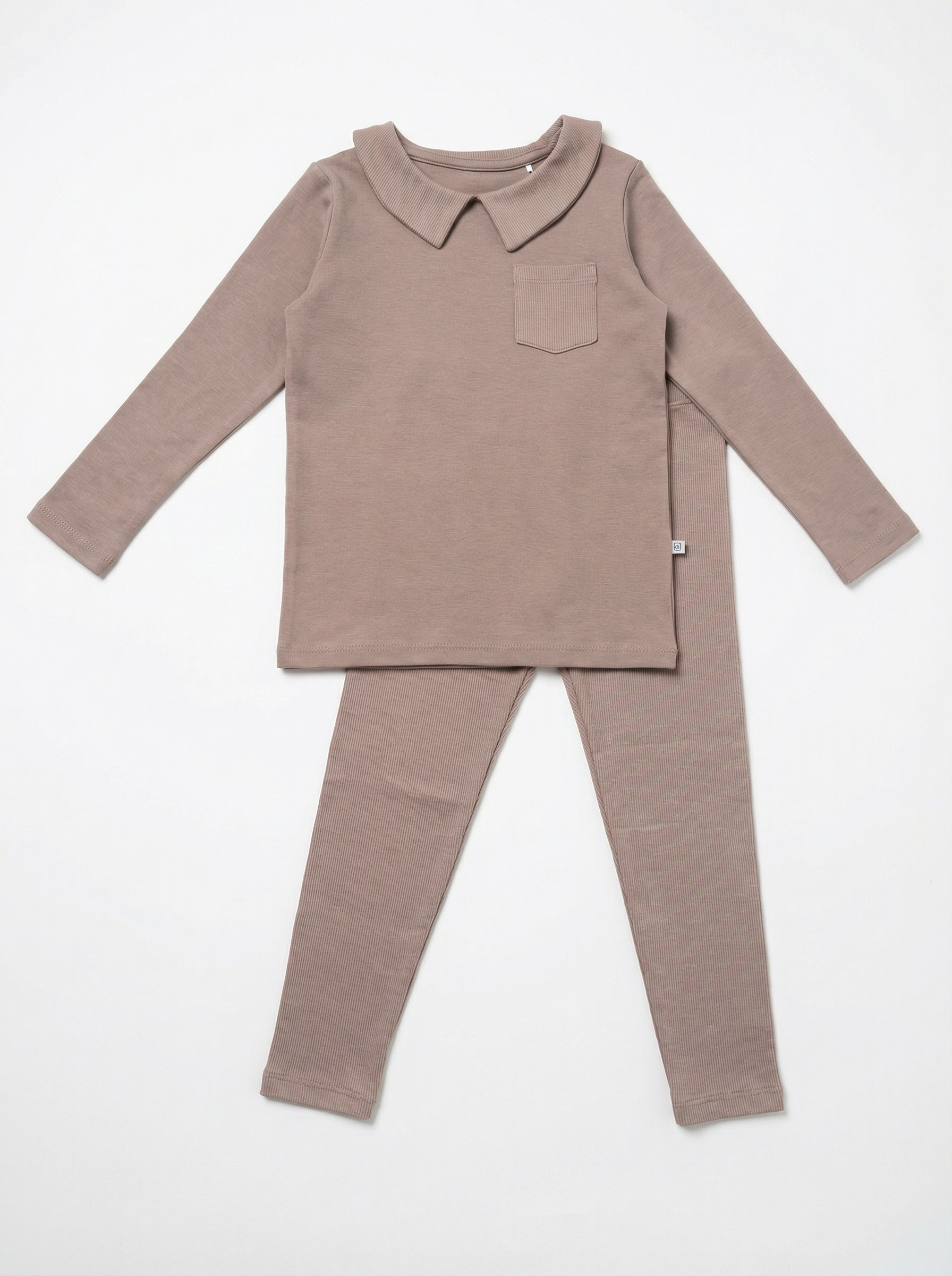Dottie Lou Taupe Classic Collar Loungewear Set product photo - boys taupe cotton two-piece loungewear