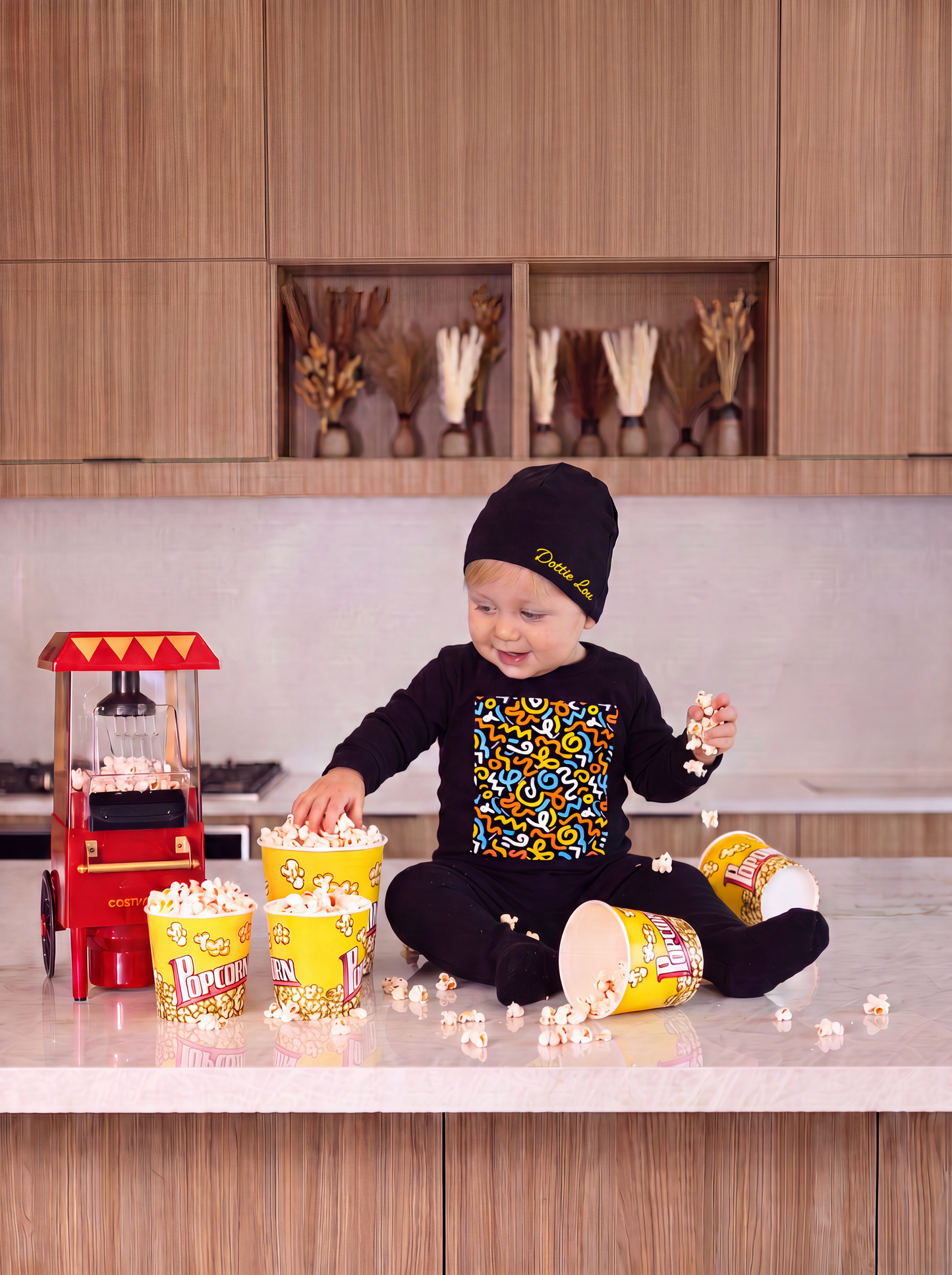 Brush Pop Doodle-Print Footie + Hat – Boys