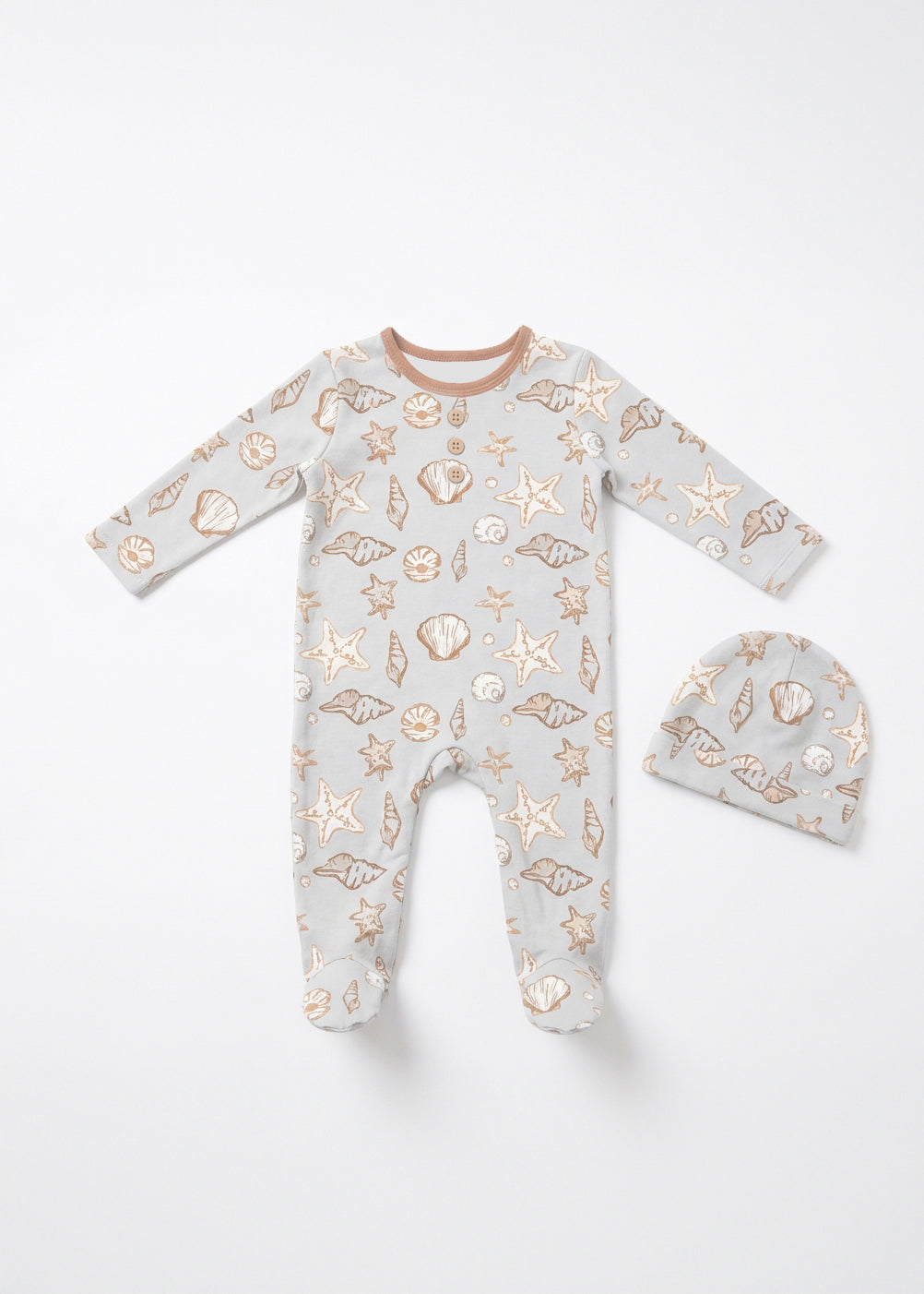Dottie Lou Baby Boy Ocean Wonders Footie Set product photo - ocean print bamboo cotton footie with matching hat