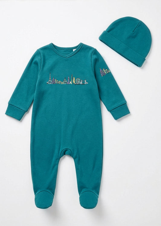 Teal Global Dreamer Footie Set – Soft Cotton One‑Piece loungewear