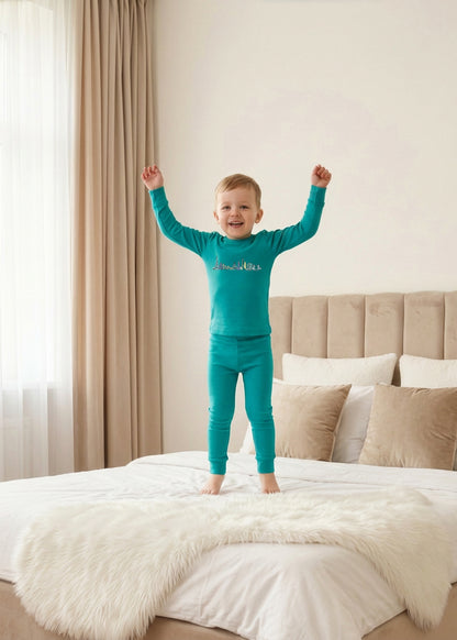 Boys Teal Cotton Pajama Set – Global Dreamer Two‑Piece Loungewear